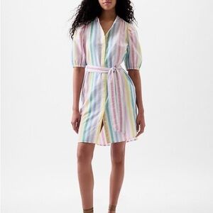 GAP Linen-Cotton Puff-Sleeve Mini Shirtdress